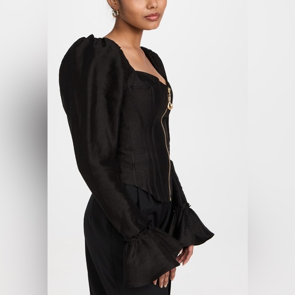 Aje Giselle Long Sleeve Corset Top with gold metal hardware size 12 in black - Picture 3 of 15